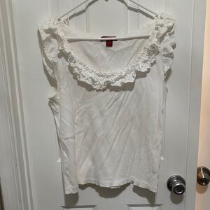 Chaps White Ruffle Scoop Neck Tank Top